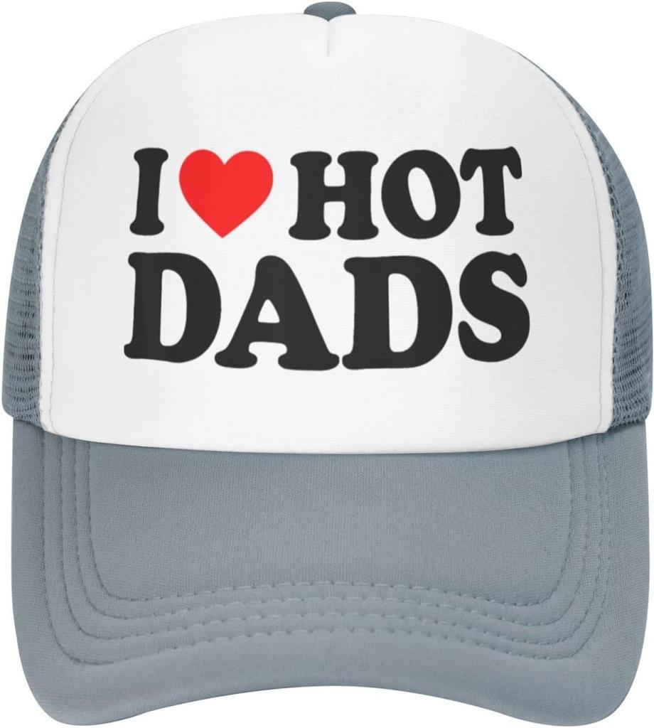I Love Hot Dads Trucker Hat Mesh Baseball Cap Adjustable Summer Casual for Adults