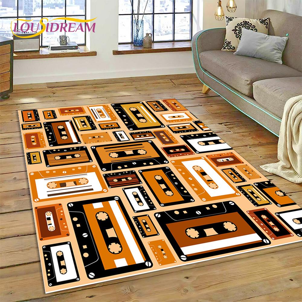 Alfombra con grabadora de casete de música 3D, instrumento de CD retro, para dormitorio, sala de estar, decoración del sofá del hogar, alfombra de suelo para decoración infantil