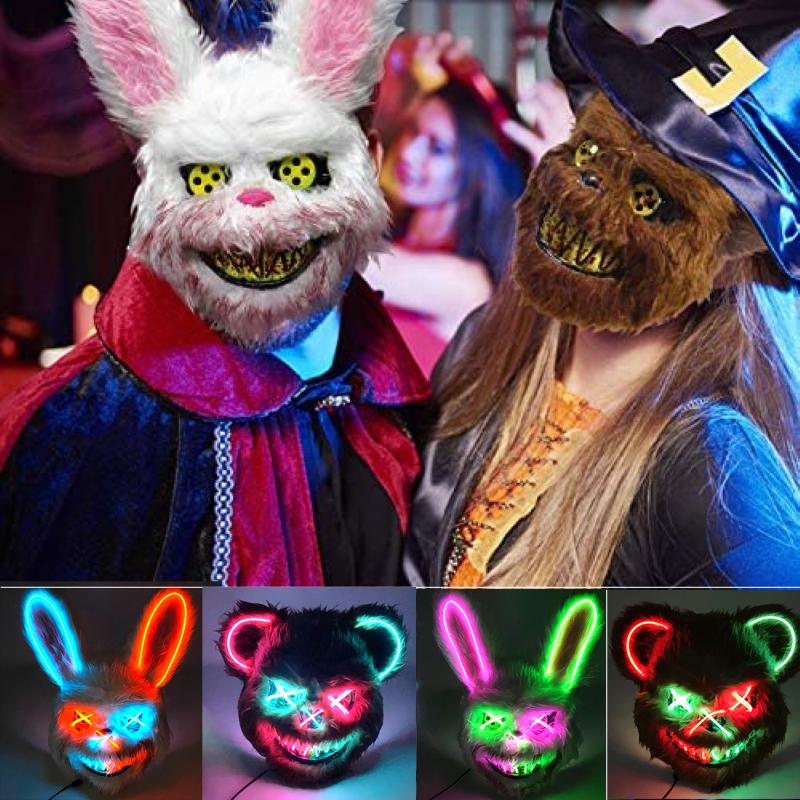 Halloween Leuchtende Horror-Tiermaske LED Leuchtende Blutige Bärenmaske Blinkende Neon Cosplay Gruselige Maskerade Party Maske Zubehör