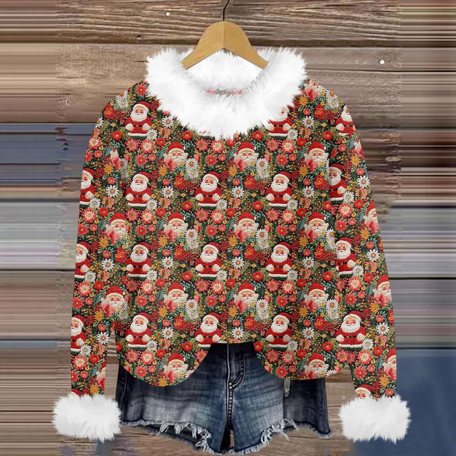 

Свитшоты для женщин Вязаный свитер Милая рубашка Осенний круглый вырез Пуловер с меховым воротником Топы M красный