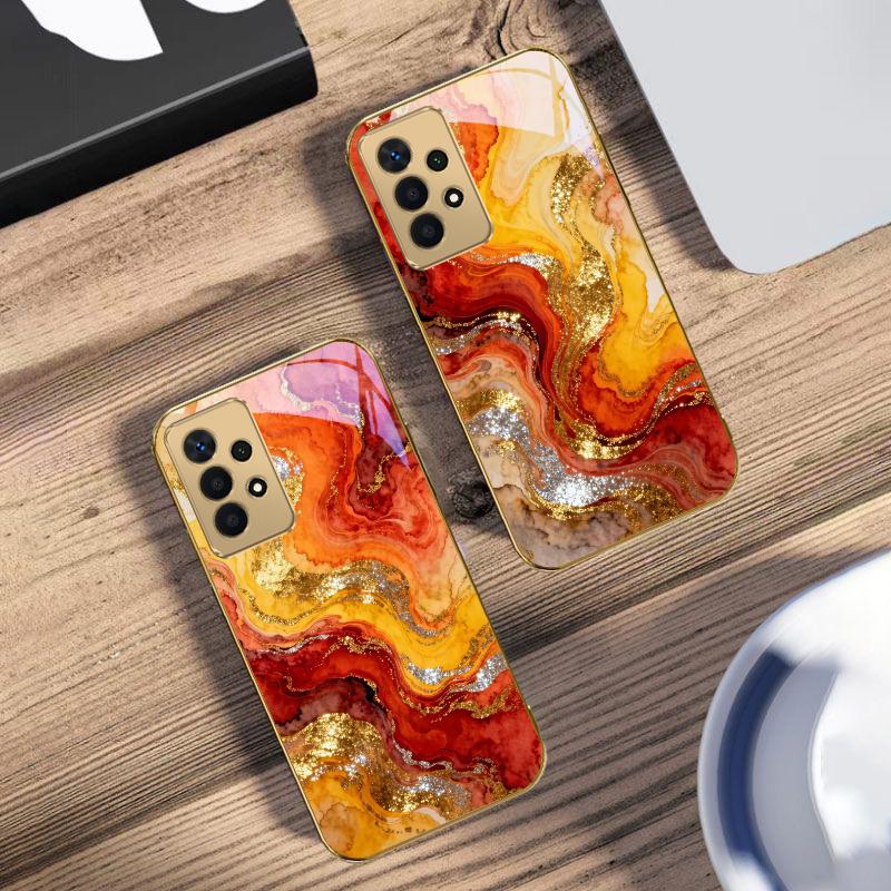 Golden Starry Light For Samsung A 01 52S A04 A05S A10 A12 13 22 23 24 36 42 M02 Note 10 20Ultra 8 9 Golden Glass Phone Case