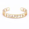 Top Quality Personalize Gold Color Hollow HAPPY Letter Opening Cuff Bangle Bracelet For Women Girls Fashion Party Jewelry Gift