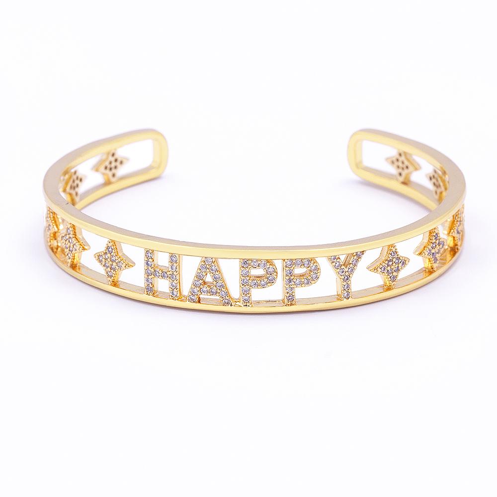 Top Quality Personalize Gold Color Hollow HAPPY Letter Opening Cuff Bangle Bracelet For Women Girls Fashion Party Jewelry Gift