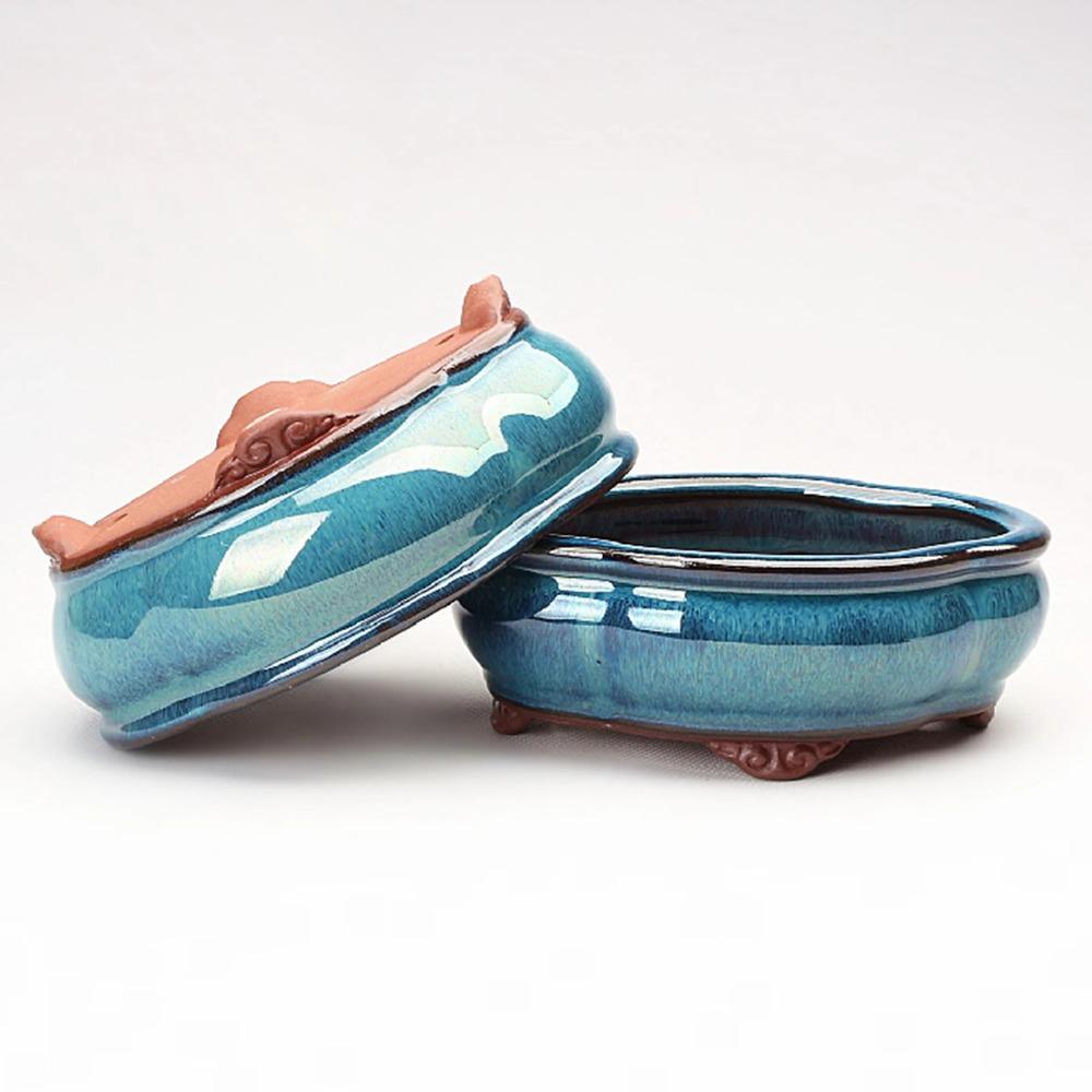 Creative Chinese Style Bonsai Flowerpot Ventilate Purple Sands Ceramic Craft Plant Pot Planter for Home Office Home Decor