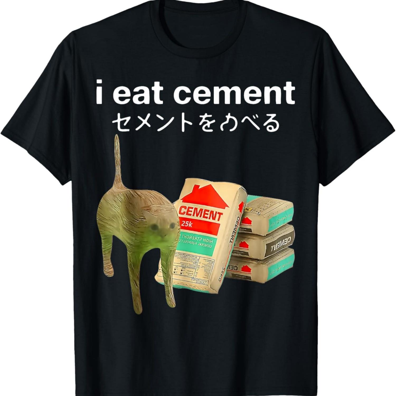 I Eat Cement Funny Cat Meme Japanese Gen Z Internet T-Shirt S чёрный