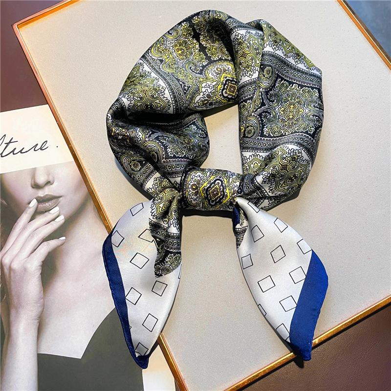 Retro printed silk scarf women's sunscreen scarf scarf small square scarf 71cm simulated silk scarf new shawl women's