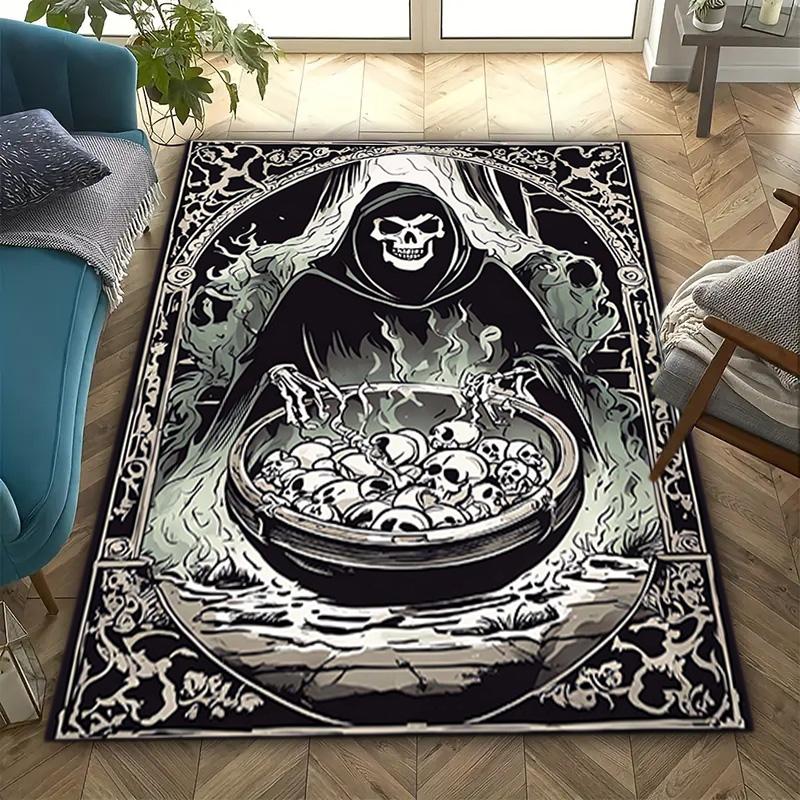 1PC Skull Dark Gothic Pattern Printed Carpet Rug for Living Room Bedroom Home Sofa Decoration,Non-slip Floor Mat Floor Mat