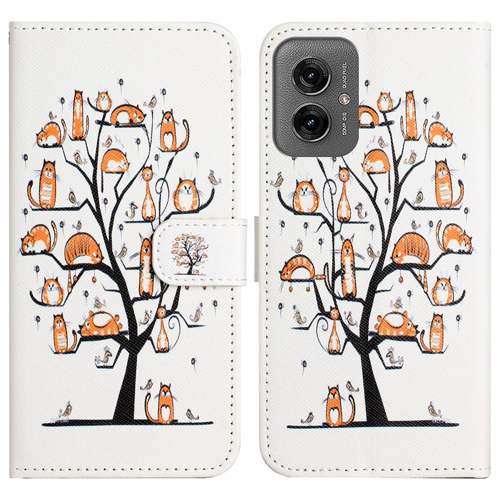

For Motorola Moto G55 5G Case Pattern Print PU Leather Wallet Phone Cover Cross Texture Cat and Tree