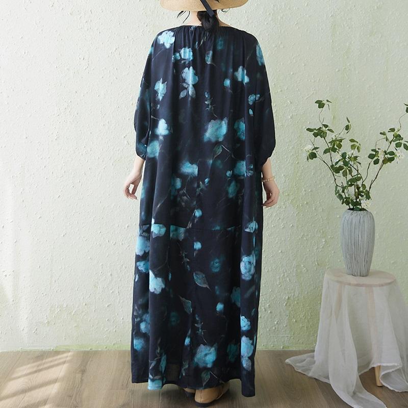 Short Sleeve Plus Size Cotton Vintage Floral New In Dresses for Women Casual Loose Maxi Long Summer Dress