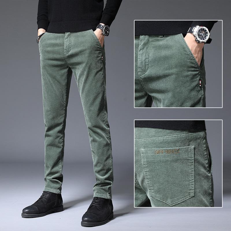 2024 Autumn And Winter Plus Velvet Men'S Casual Pants Slim Fit Straight Tube Light Core Velvet Pants Versatile Striped Velvet Pants