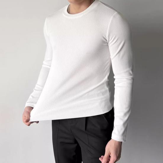 Primavera Autunno Uomo Fitness Top Slim Fit Girocollo Elasticizzato Maniche Lunghe Tinta Unita Pullover Fitness Sport Top Invernale Vestiti Inferiori
