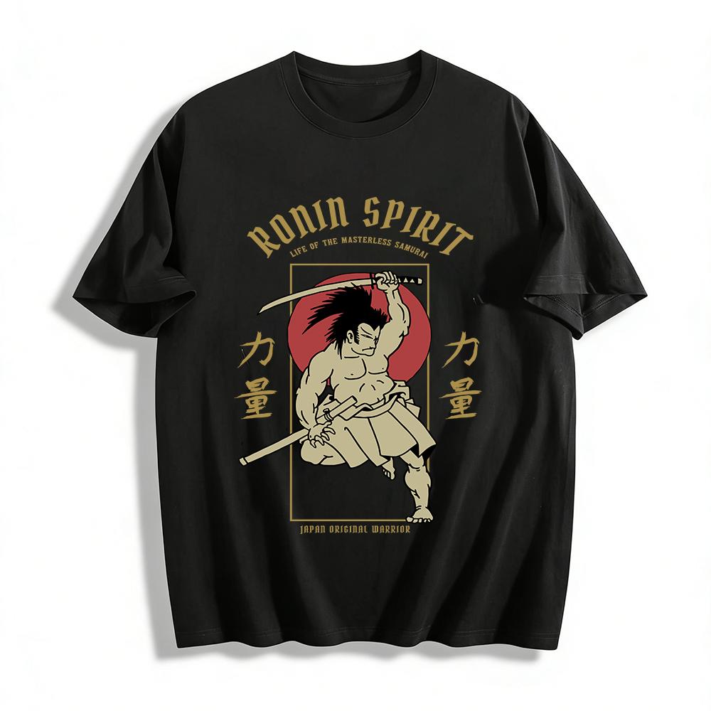 Ronin Spirit Power Print Top Masterless Samurai Retro Style Tee Pure cotton T-shirt XXS