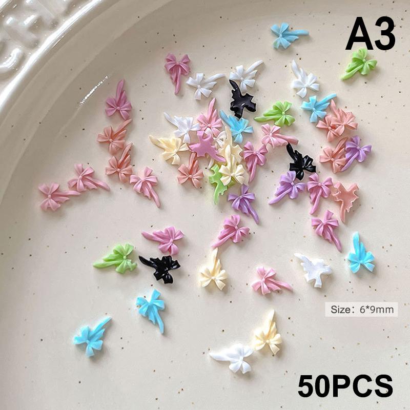 50Pcs Colored Bow Nail Charms Nail Art Tie Decoration Kawaii Accessories Manicure Design Supplies