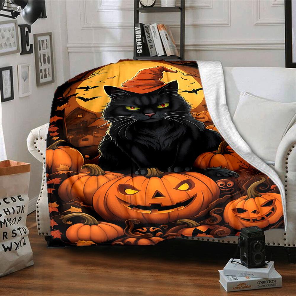 1pc Halloween Cat Blanket Lightweight Blanket Throw Blanket For Sofa, Bed, Travel, Camping, Livingroom, Office, Couch, Chair Yy251010020