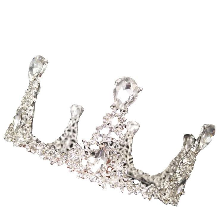 Barokowa korona ślubna tiara retro pełna okrągła korona srebrna korona z kryształkami akcesoria ślubne włosy