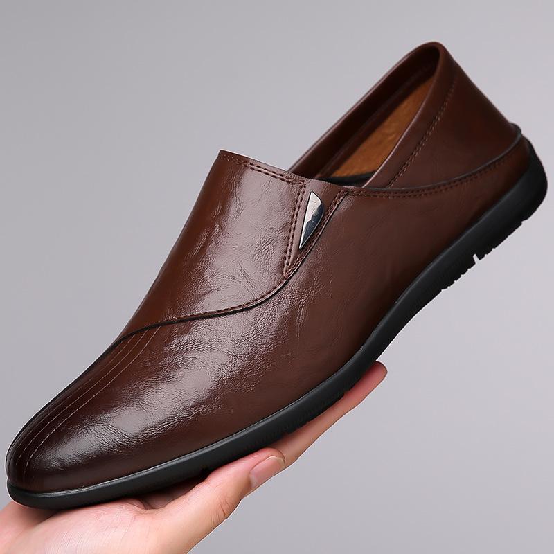 2025 spring and autumn new lazy one-pedal casual leather shoes men's versatile Doudou shoes breathable soft-soled driving shoes 986