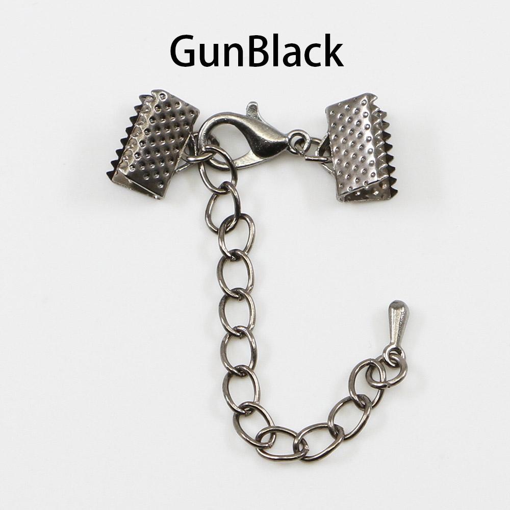 10pcs/lot Ribbon Leather Cord End Fastener Clasps With Chains Lobster Clasp Connectors For Bracelet DIY Jewelry Making Wholesale
