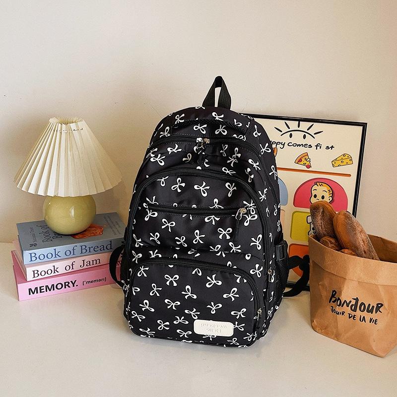 girl college student backpack large capacity bow full print travel light backpack