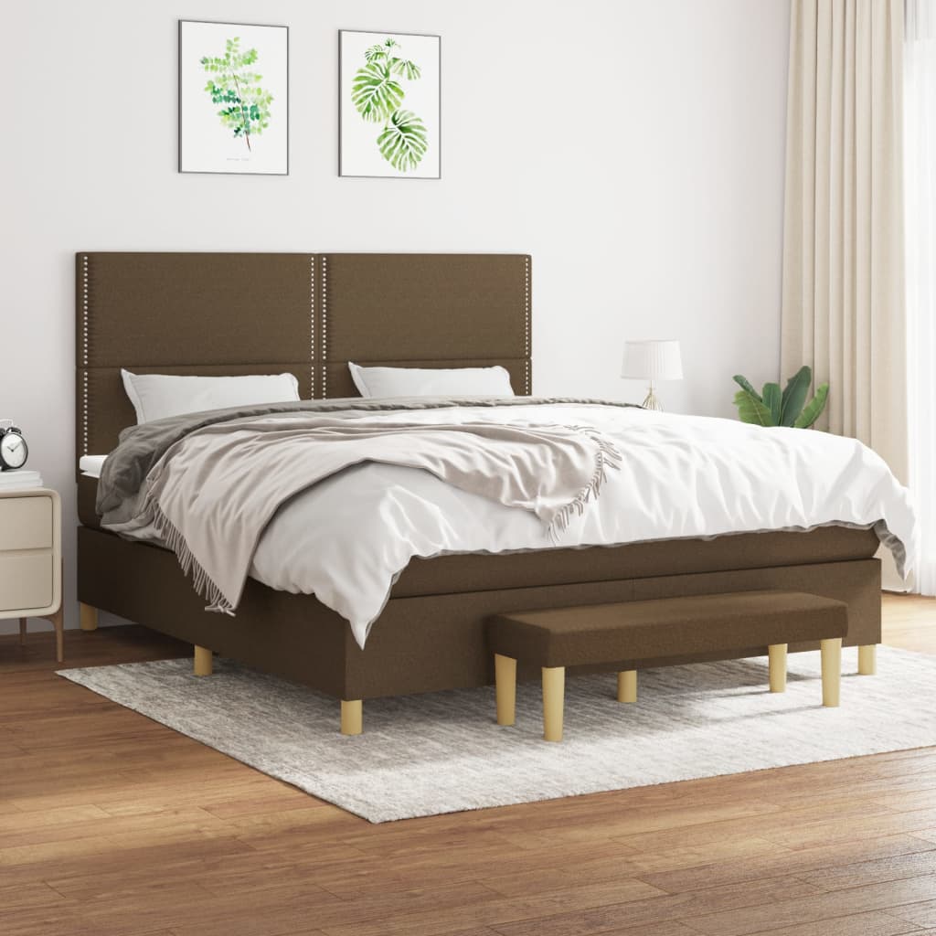 Box Spring Bed with Mattress Dark Brown 180 x 200 cm Fabric