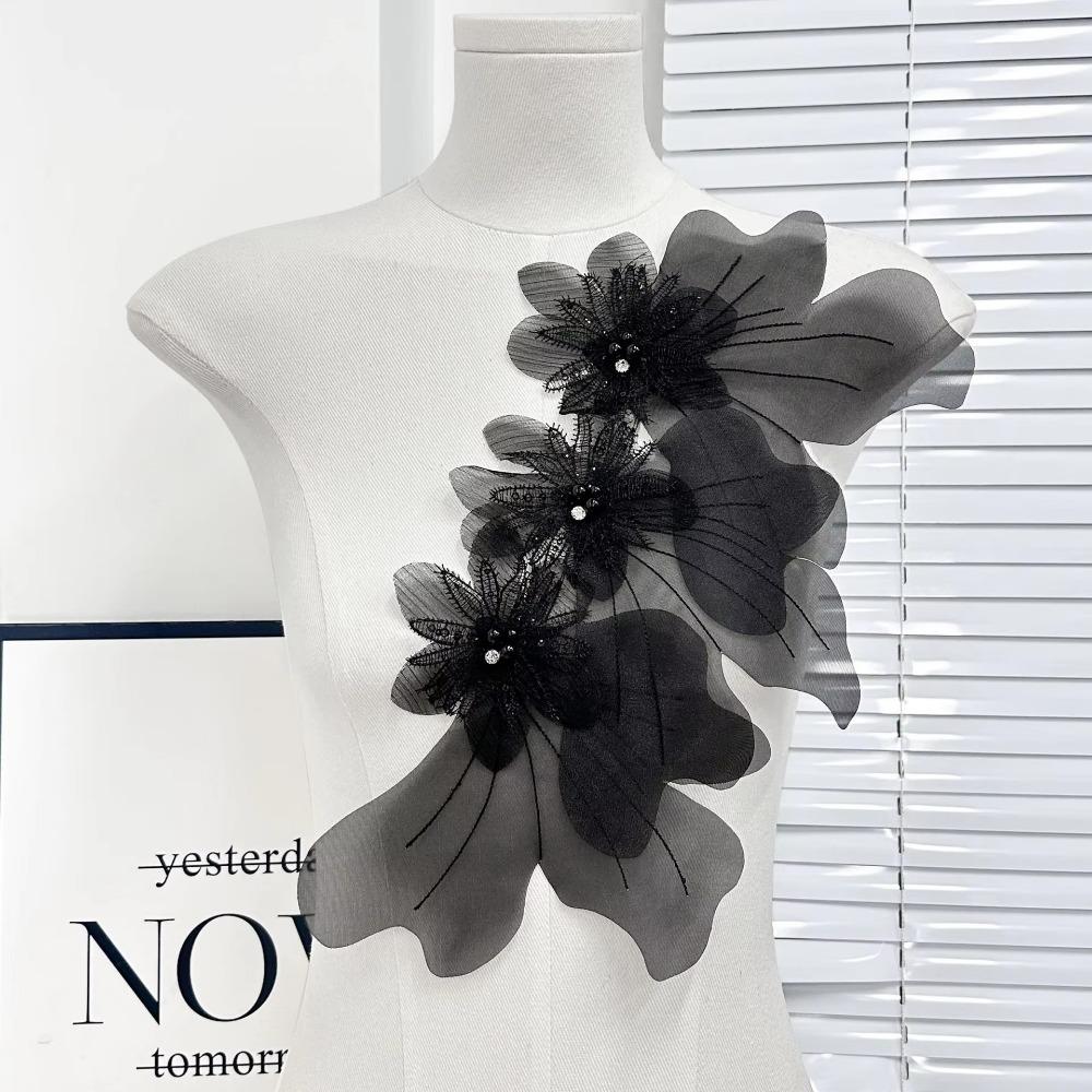3D Dress Cloth Pin Multi-layer Embroidery Studded Patch New Organza Flower Patch  Corsage Accessory