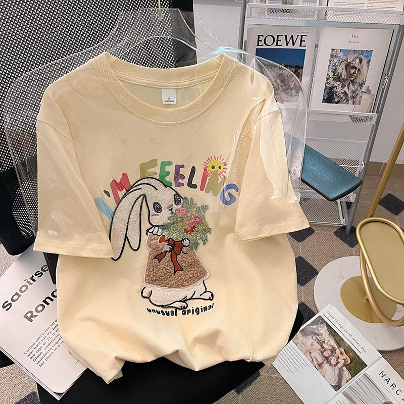 

Pure cotton design sense embroidered bottoming shirt short-sleeved T-shirt women s clothing 2025 spring new slim fit inside niche and thin M абрикосовый