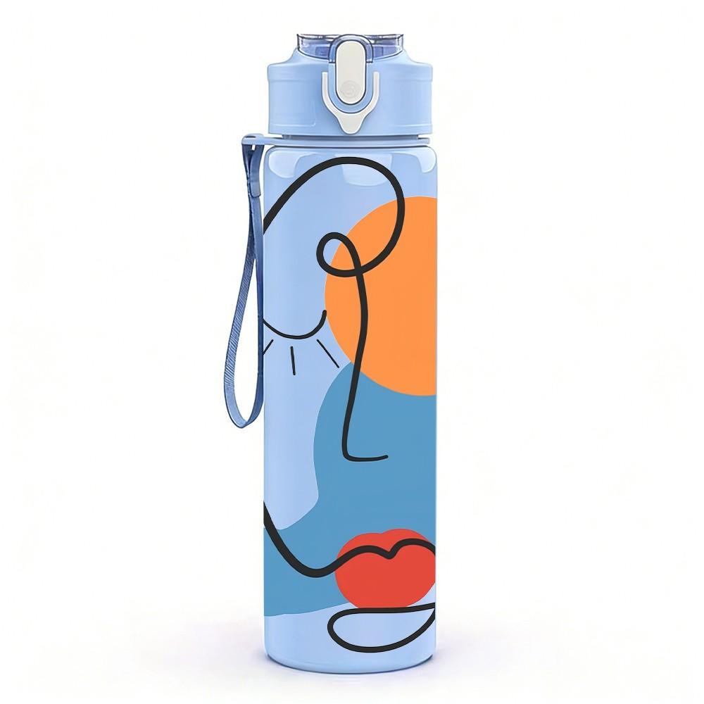 1PC Red Blue Circle Woman Print 750ml Color Plastic Sports Water Bottle Leakproof Flip Straw Lid Suitable for Sports Office Home Use