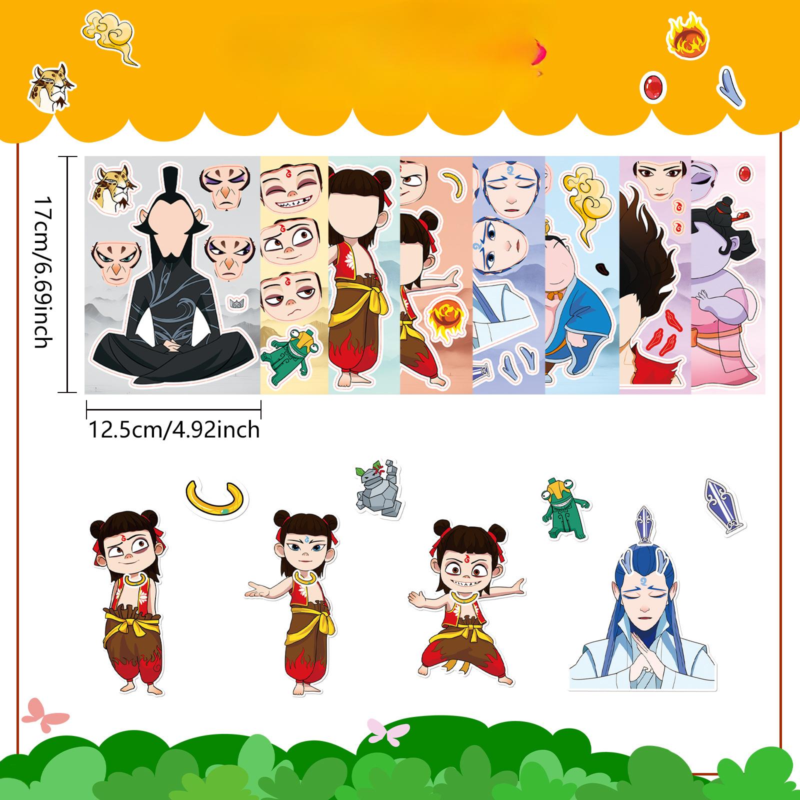 

8 моделей/упаковка Креативный набор для смены лица Нэчжа Наклейки Сделай сам Мультяшные Китайские Мультяшные Милые Наклейки-пазлы Сделай лицо