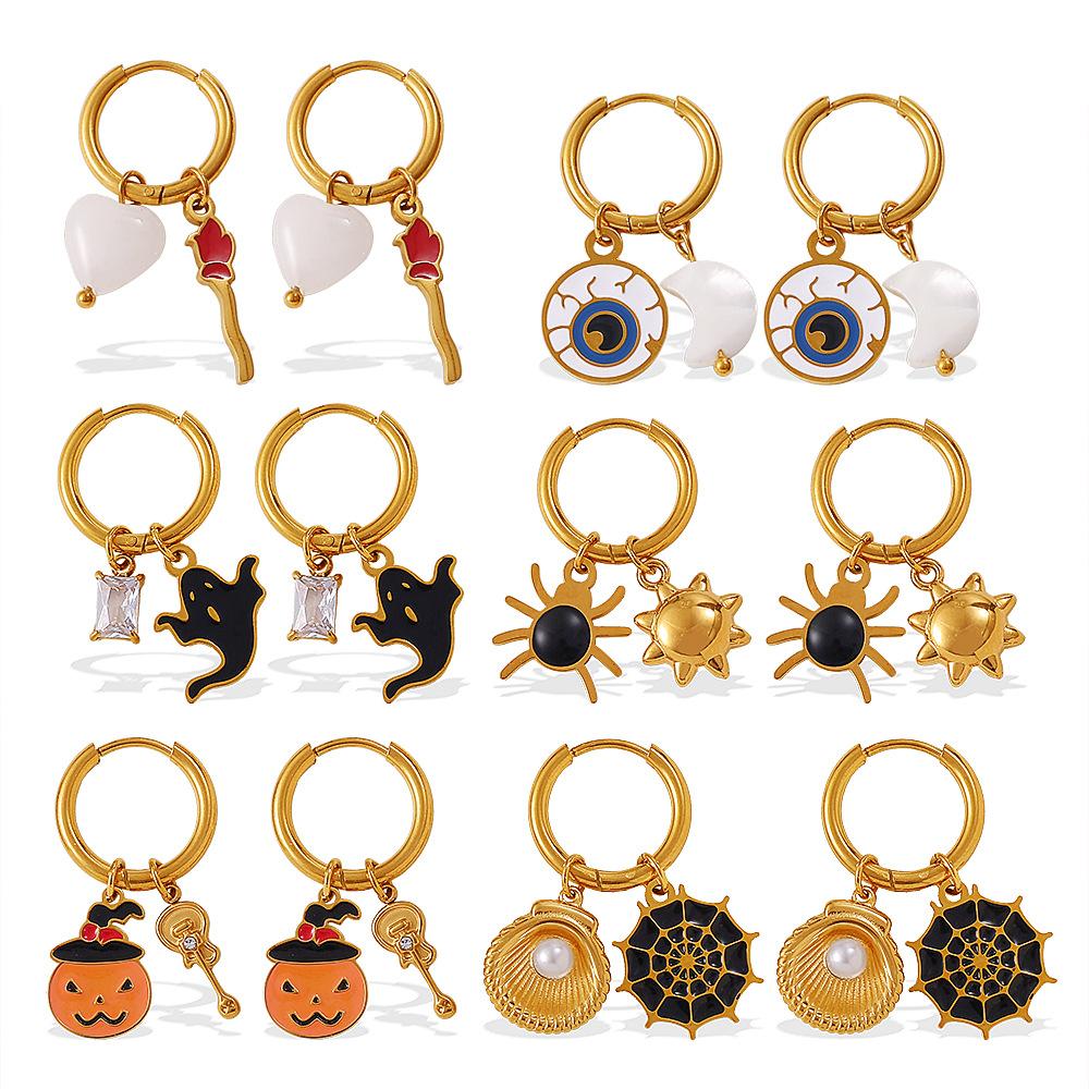 Modische Halloween-Serie Lustige DIY-Anhänger-Ohrringe Edelstahl Öl-Tropf Nischen-Ohrringe