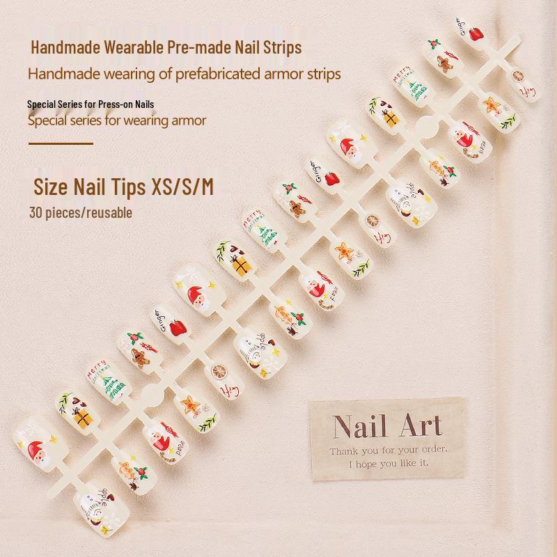 Christmas Wearable Nails: High-End Removable Short Nail Art for Students