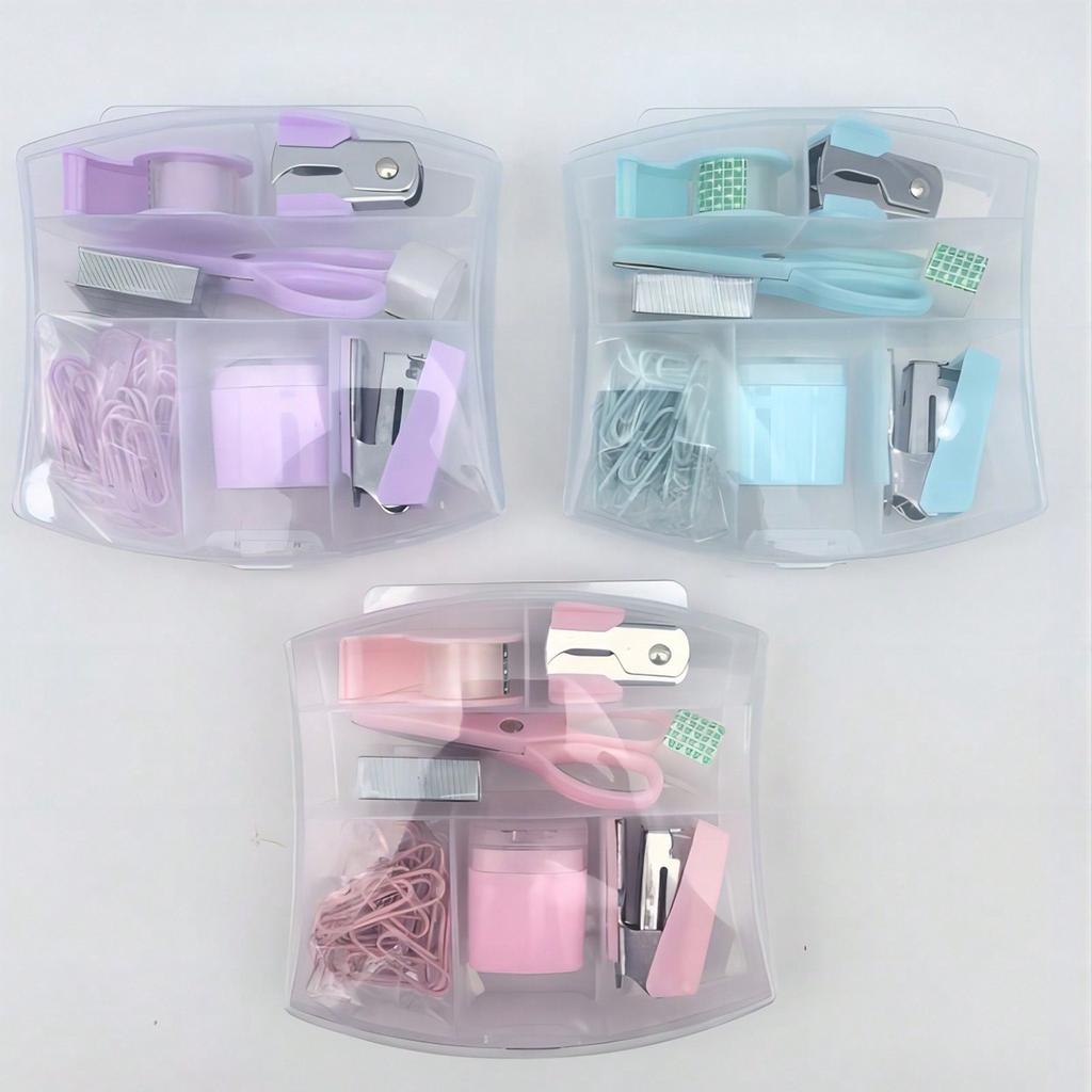 Přenosná mini kancelářská sada psacích potřeb s děrovačkou, odstraňovačem sponek