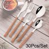 24/30Pcs Knife Forks Dessert Spoon Cutlery Set White Wood Handle Dinnerware Set Steak Stainless Steel Tableware Kitchen Flatware
