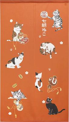 Noren Kobo Noren Pendurado de Parede Privacidade de Quarto Gato 85cm Largura x 150cm Gato da Sorte 93215 Tapeçaria, Divisória, Biombo, Cortina de Meia Altura, Design, Longo, Design,