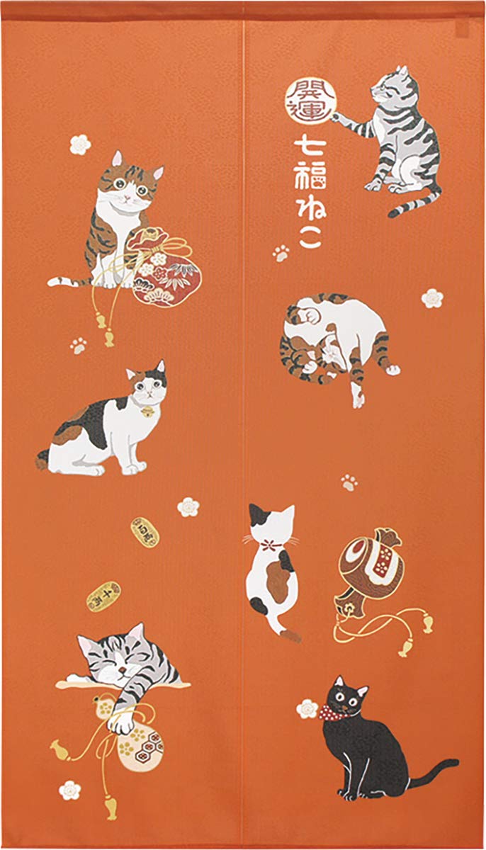 

Noren Kobo Норен Настенный декор Комнатная приватность Кот 85 см Ширина x 150 см Кот удачи 93215 Гобелен, Разделитель, Ширма, Короткая занавеска, Дизайн, Длинный, Дизайн, оранжевый