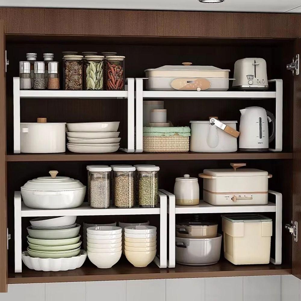 Expandable Adjustable Kitchen Organizer Space Saving Retractable Cabinet Shelf  Cabinet Internal