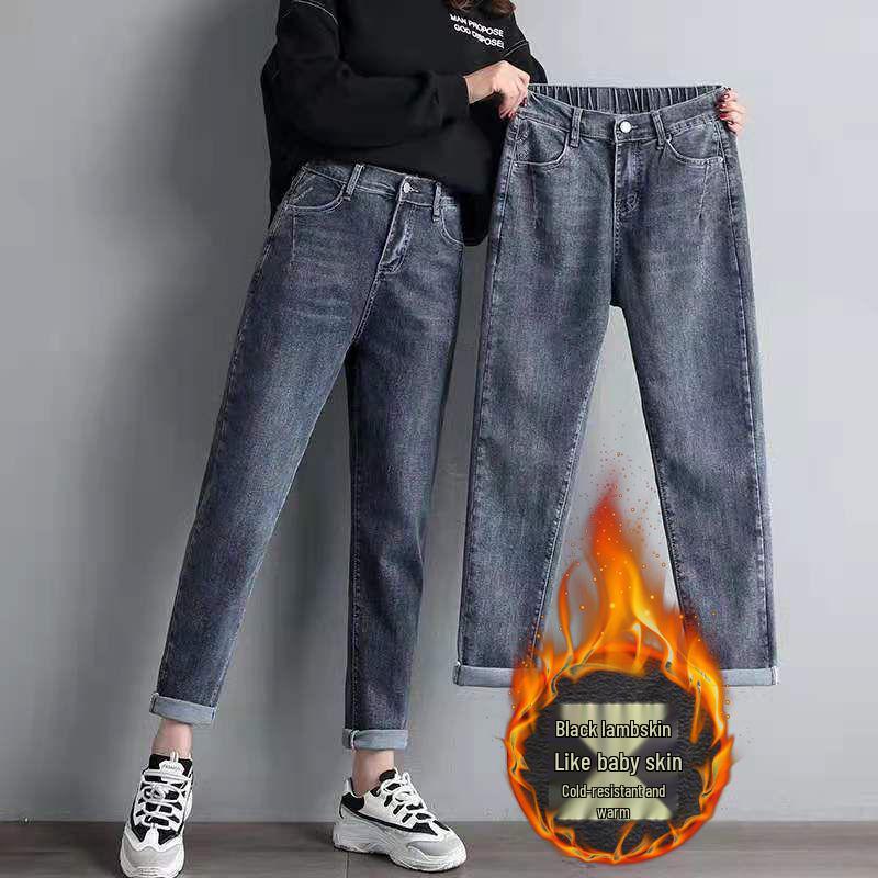 Women's High Waist Elastic Loose Straight Jeans - Plus Size, Slimming, Versatile, Spring/Autumn High-End Dad Jeans