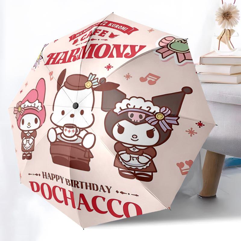 

1pc My Melody & Kuromi Cafe Harmony: Happy Birthday Pochacco! Limited Edition Automatic Opening Folding Umbrella with 8-Bone Iron Frame, Perfect for F
