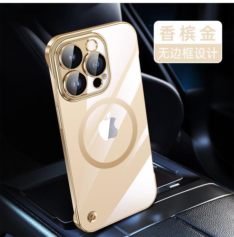 Applicable to iPhone16 electroplated PC borderless mobile phone case 15 transparent Apple 14 with its own lens film all-inclusive hard case