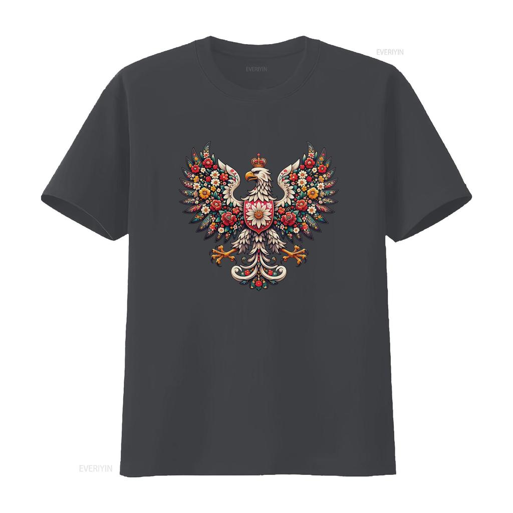 Patriotic Polish White Eagle Folk Art Floral Print Casual T Shirt vintage Washed Unisex Breathable Versatile homme graphic
