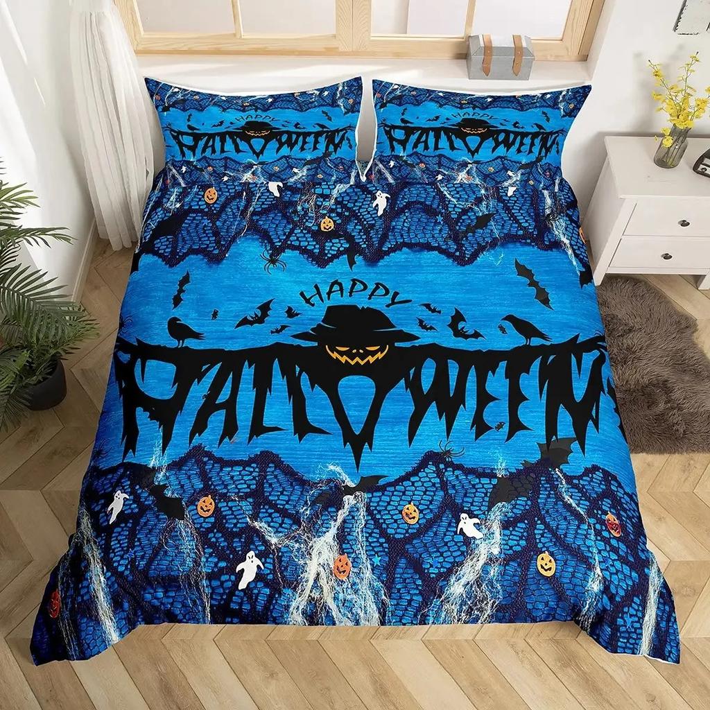 Spider Web Duvet Cover Set Halloween Spider Bedding Sets Boys Girls Black White Comforter Cover Trick or Treat Quilt Cover Set