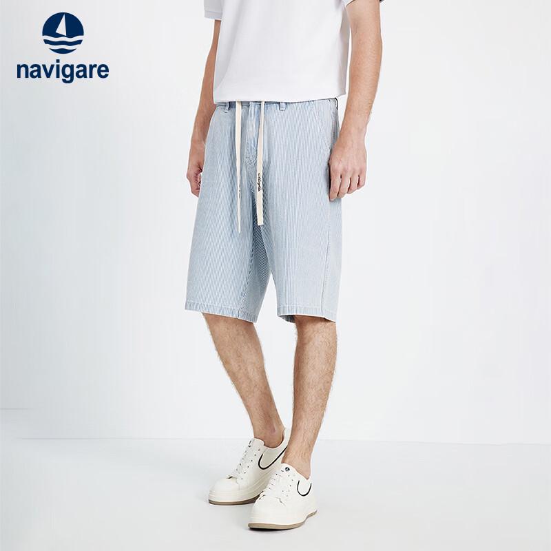 Navigare Men s Striped Loose Straight Denim Shorts 31