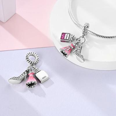 Copper Plated Pink Perfume Dress High Heels Pendants Fit Charms Plataoriginal Bracelet Beads Women Jewellery Making