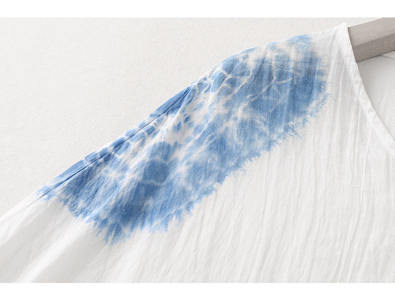 Women's Summer Retro Ink Splatter Batwing Sleeve Ramie Top