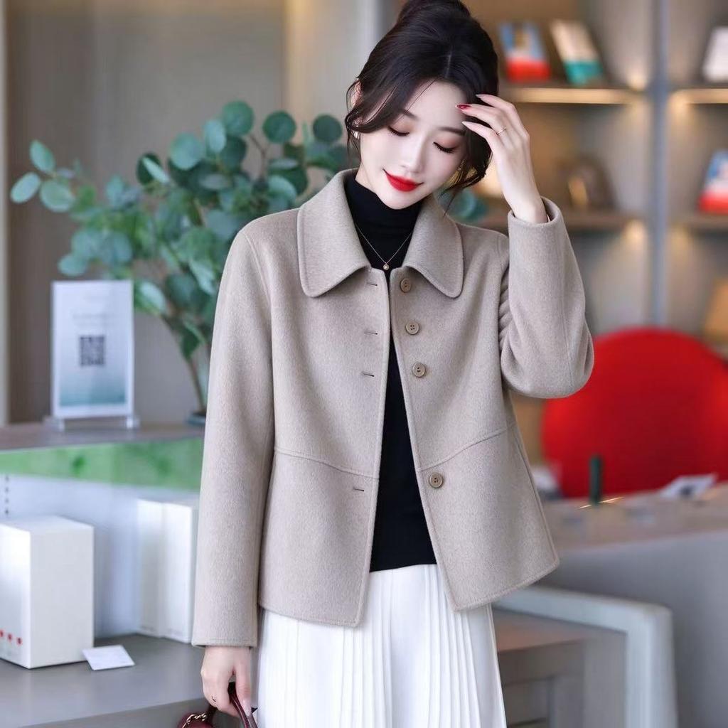 Women's Short, Loose-Fitting, Double-Faced Wool Coat—Warm Winter Outerwear