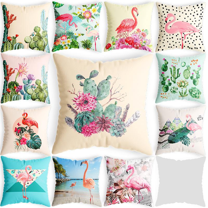 Flamingo Cactus Pillow Velvet Light Luxury Plush Cushion Office Home Simple Fashion Cushion