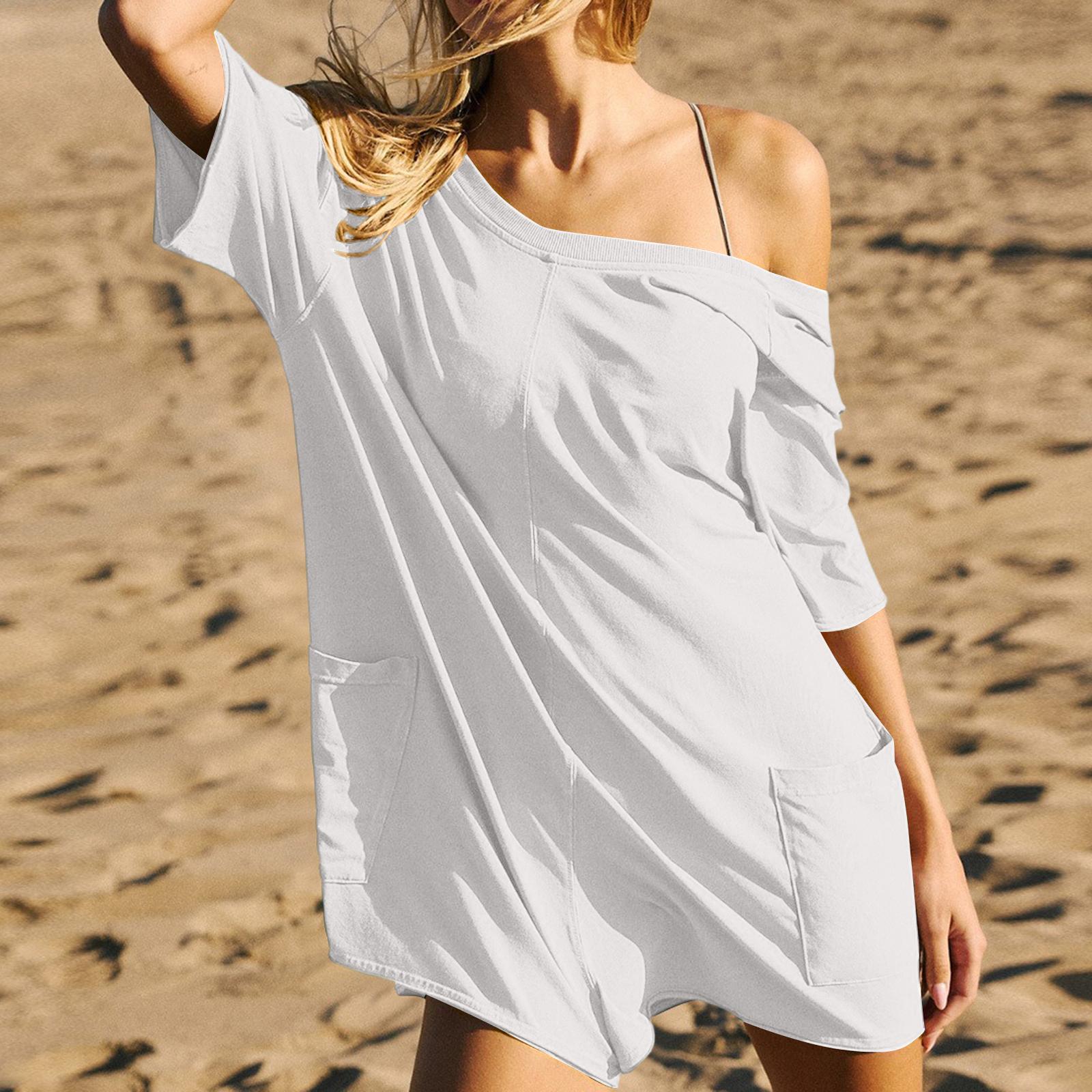 

Women s Color Short Sleeved Backless Loose Casual Pocket Jumpsuit XL