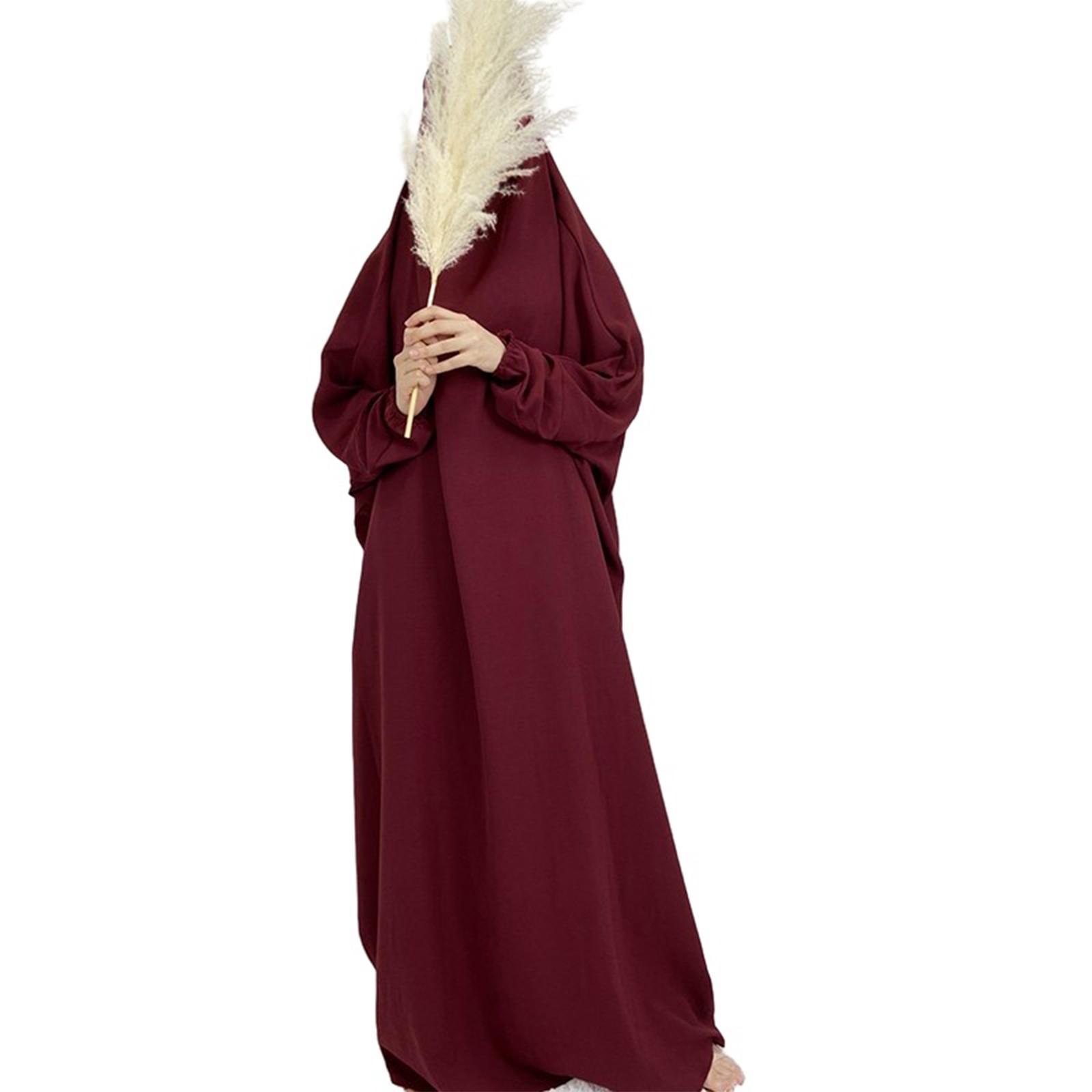 

Длинные платья мусульманских женщин больших размеров, однотонные повседневные платья с капюшоном, платья с длинным рукавом One Size винный