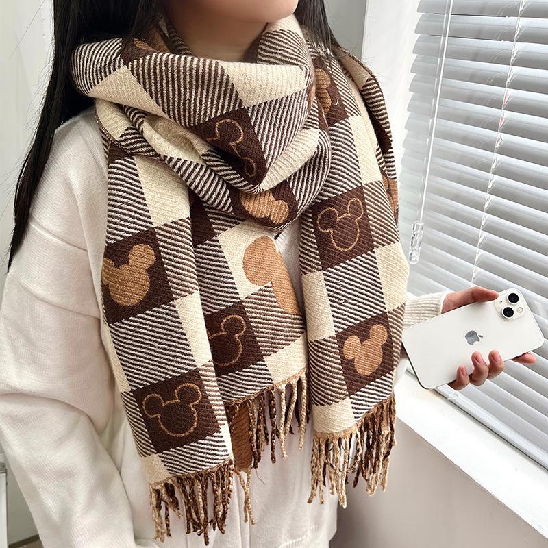 Dámský kostkovaný šátek v korejském stylu - Módní, Všestranný, Zesílený pletený nákrčník