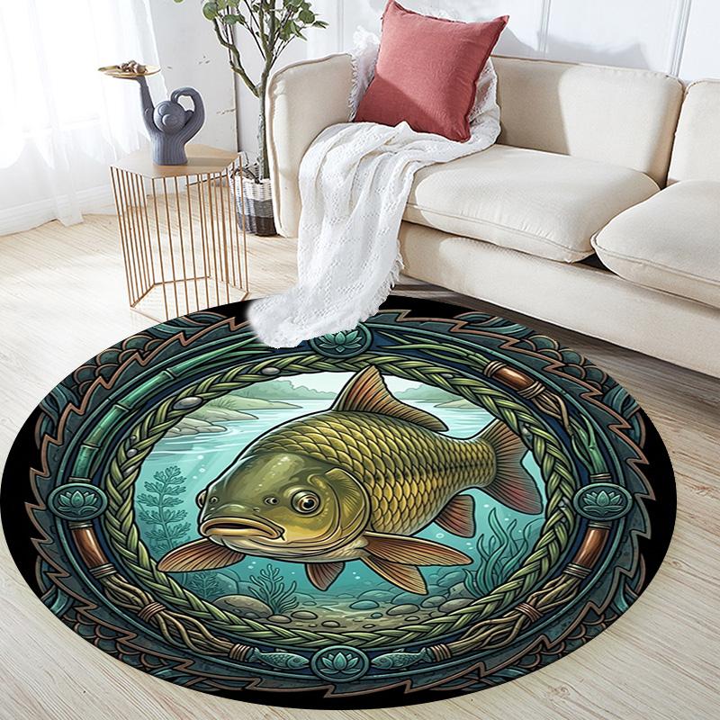 Underwater Serenity Carp Round Area Rug Under Office Chairs Bedroom Living Room Home Decor