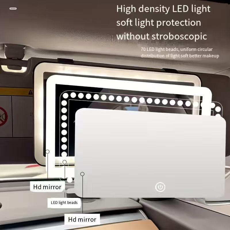 1 LED Lighted Makeup Mirror with Touch Button, 3 Lighting Modes And Built-In Fill Light, Suitable for Cars, Trucks
