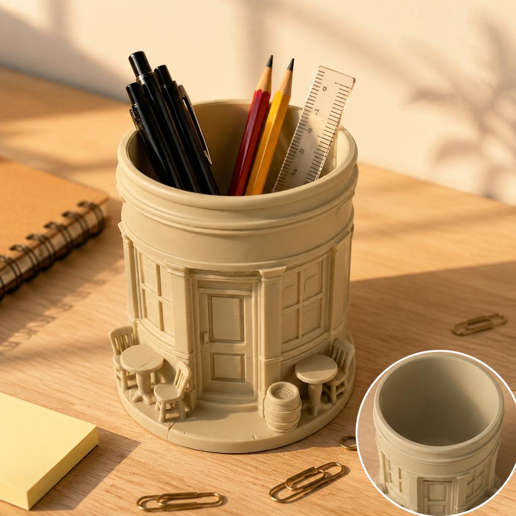 3D Retro Street Bar Pen Cup Desktop Storage Rack Vintage Table Ornament Lovely Cosmetic Brush Organizer Holder